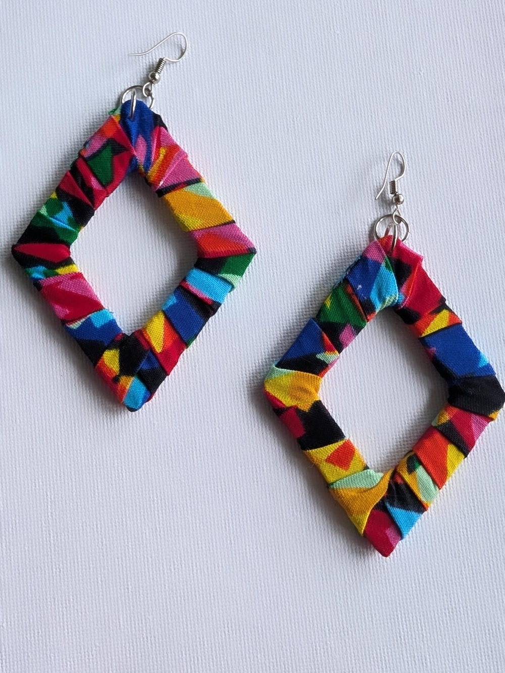 Colorful Geometric Fabric Diamond Earrings - Multicolor
